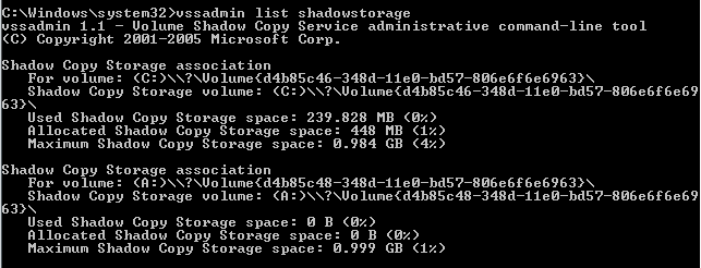 vssadmin list shadowstorage.PNG