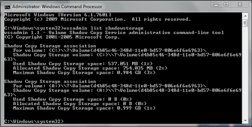 vssadmin list shadowstorage.PNG