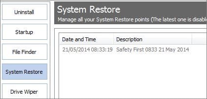 Restore Point at 08.33 21 May 2014 - CCleaner Tools view.JPG Restore Point at 08.33 21 May 2014 - CCleaner Tools view.JPG