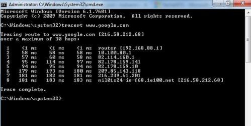 The result of running the command 'tracert wee.google.com-.JPG The result of running the command 'tracert wee.google.com-.JPG