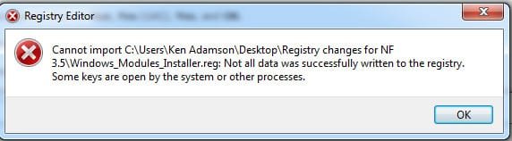 Registry error attempting a merge for Windows modules installer.jpg