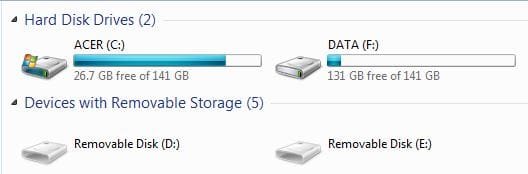 ACER COMPUTER - F DRIVE FREE SPACE INCREASED TO 131 GBs AFTER DELETING PICTURES AND VIDEOS FOLDE.JPG