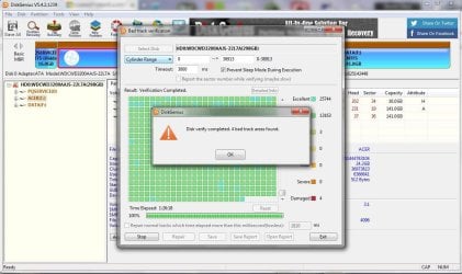 WINDOWS - ACER COMPUTER HARD DRIVE C DISKGENIUS VERIFY SCAN - SCREENSHOT SHOWS 4 BAD TRACK AREAS.JPG